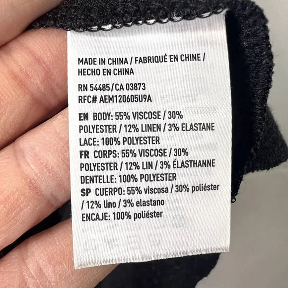 American Eagle Outfitters Bell Sleeve Lace Panel Gray Blouse Size Medium - Picture 10 of 11